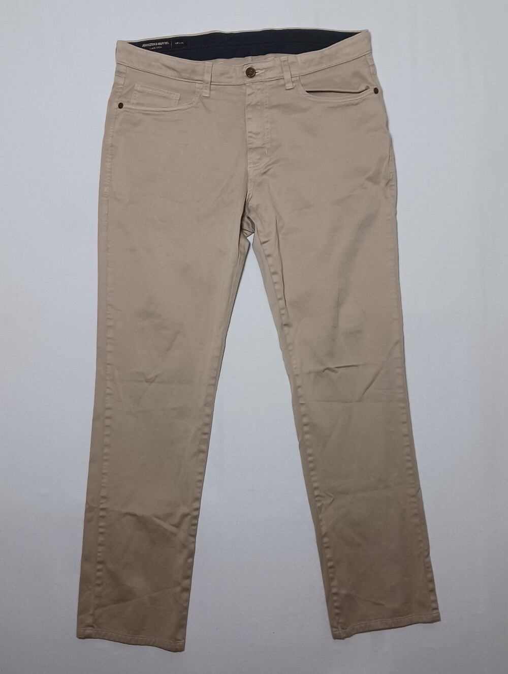 Johnston Murphy Pima Cotton Stretch Chino Pants 34X32 Beige Flat Front